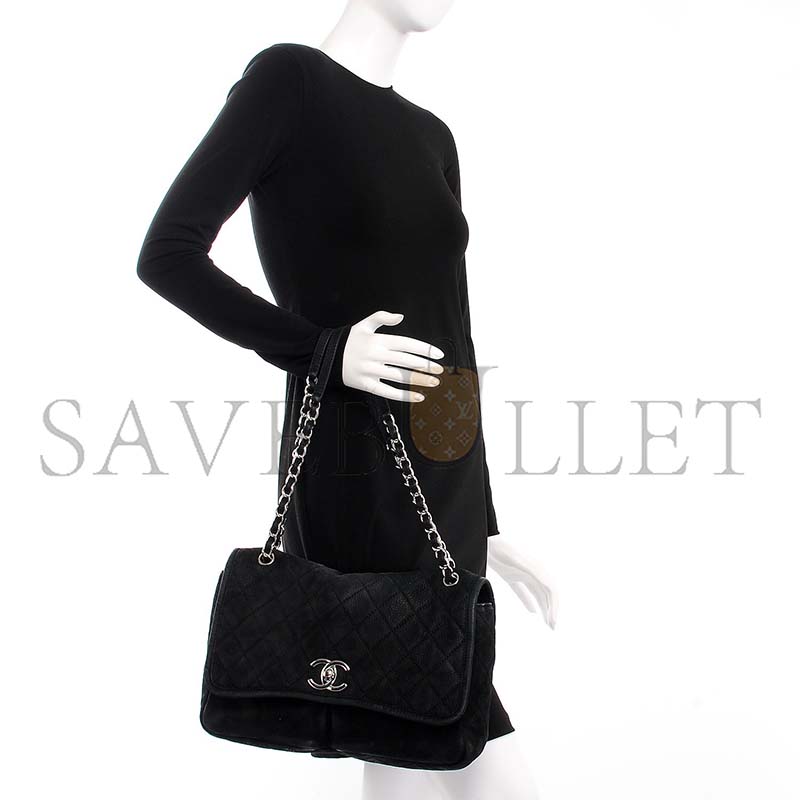 CHANEL LARGE ULTRA SOFT SUEDE CALFSKIN NATURAL BEAUTY FLAP BLACK  (33*22*9cm)